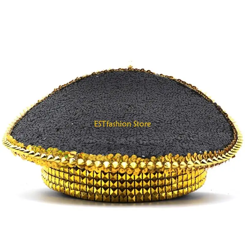 

Y5GC Sparkling Rhinestones Captain Hat Rivet Studded Marine Hat for Women Cosplay Party Headwear for Various Occasion Outfit