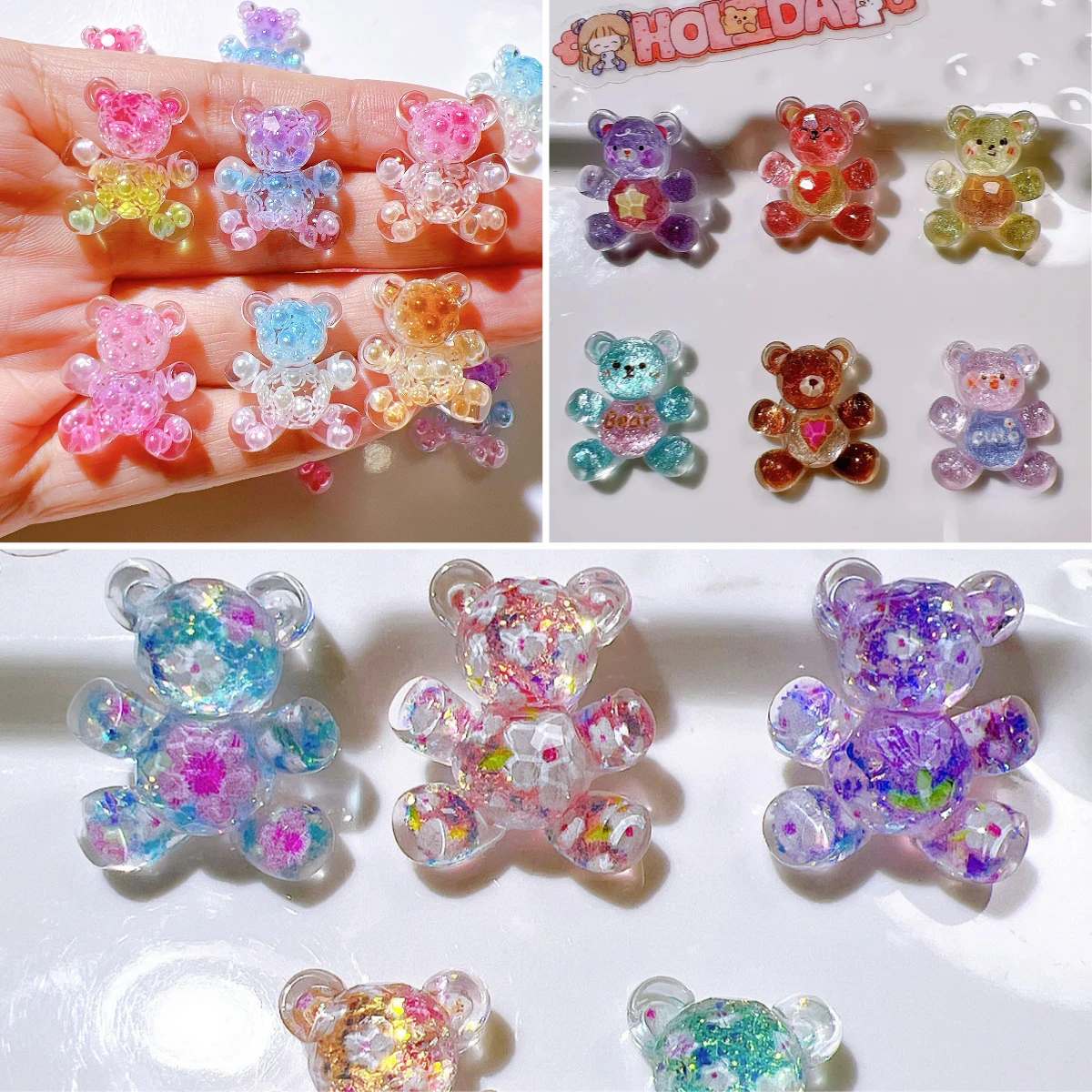 100pcs Kawaii Mini Animal Bear Flatback Resin Cabochon DIY for Phone Case Hairpin Keychain Earrings Scrapbook Shoes Buckle Decor