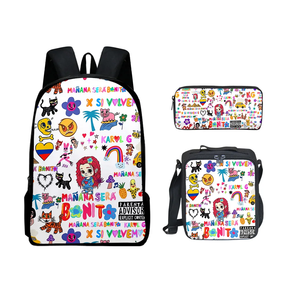 

2024 Karol G Manana Sera BonitoI Backpack 3pcs/Set 3D Print Student Boy girls Schoolbag Bookbag Laptop Daypack Lunch Bag