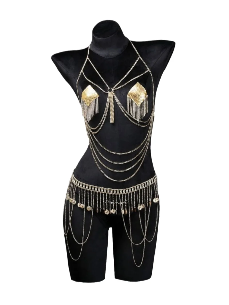 

Экзотическая летняя модная женская одежда, висящая шея, металлическая цепочка, украшение, кисточка, открытая спина, этнический комплект бикини в этническом стиле ERA5