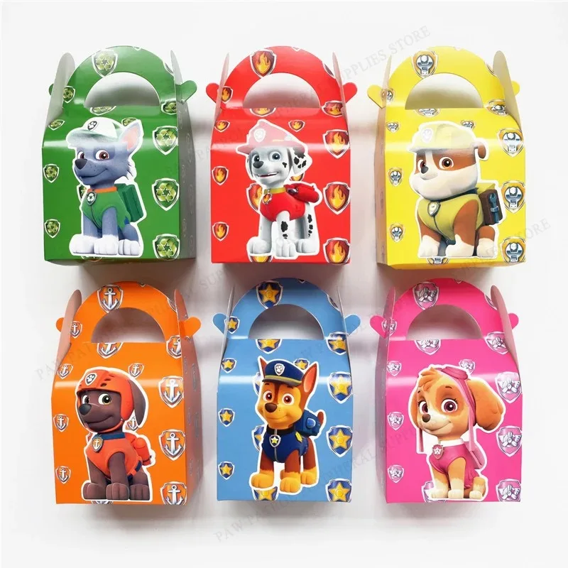 6pcs/set Paw Patrol Party Candy Box Decoration Supplies Cartoon Chase Skye Disposable Paper Box for Boys Children Birthday Gifts