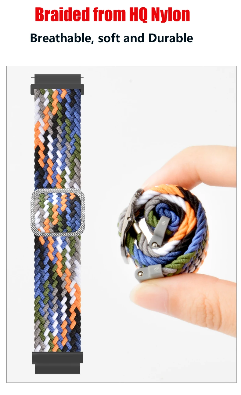 Cinturino in Nylon intrecciato da 22mm 20mm per Samsung galaxy watch/Active 2/Amazfit GTR cinturino regolabile ad anello per Huawei watch GT2 Band