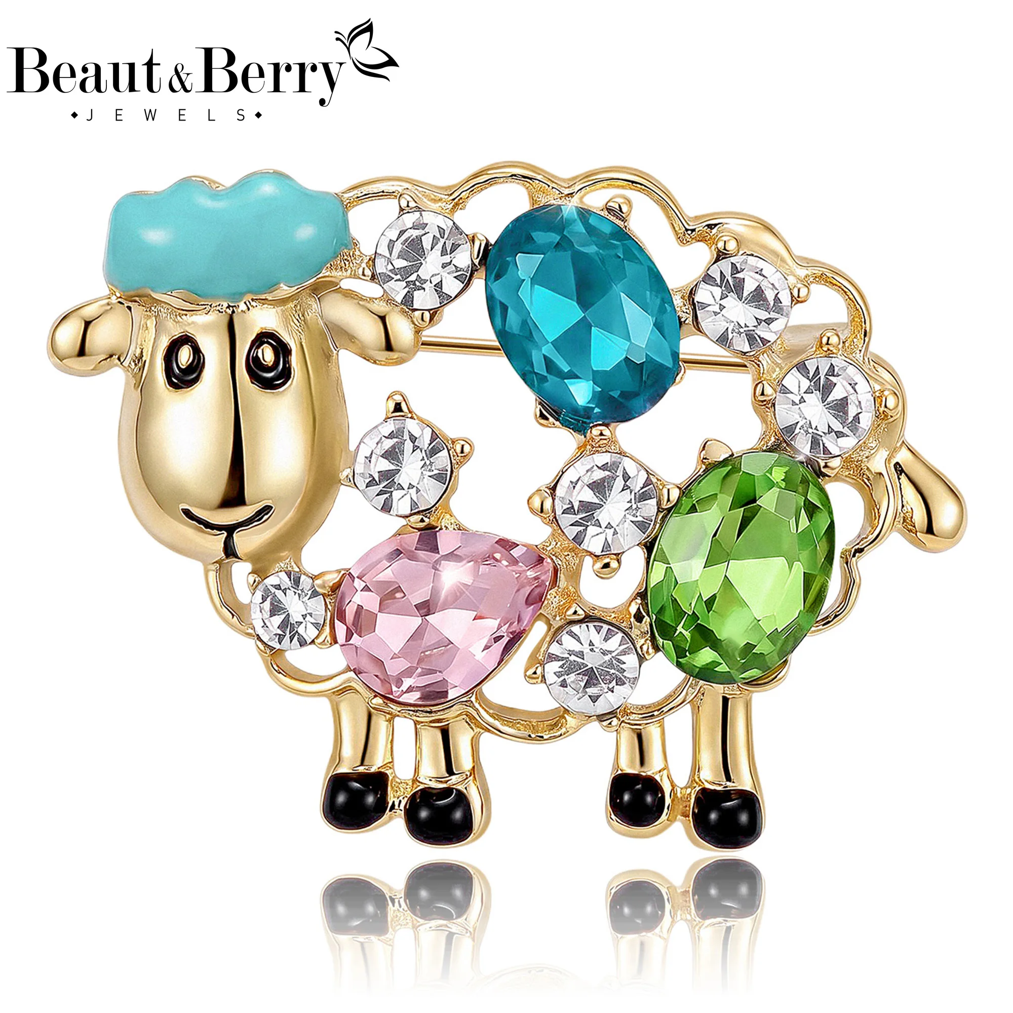 Beaut&Berry Luxury Rhinestone Sheep Brooches for Women Unisex Animal Pins Casual Party Jewelry Accessories Gifts Decoration