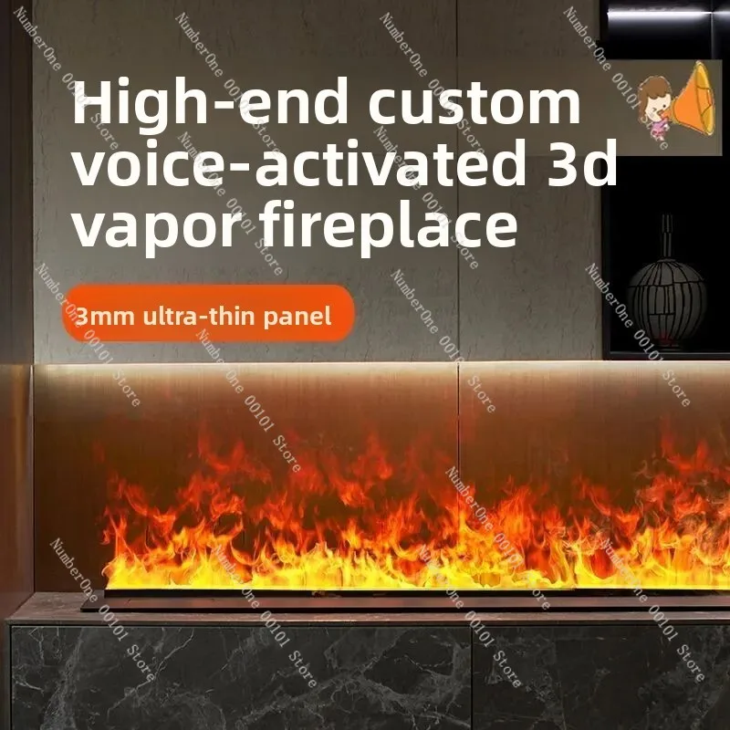 Stainless steel fireplace humidifier,Simple modern 3D atomization simulation flame ambient light Embedded electronic fireplace