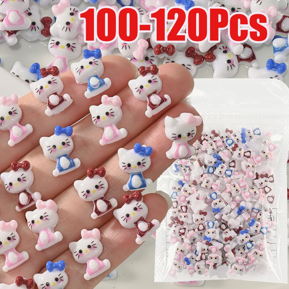 

120-150Pcs Mixed Red/Blue/Pink Hello Kitty Nail Art Decor 9x11mm Glossy Resin Cartoon KT Cat Nail Charms DIY Cute Girl Nail Part