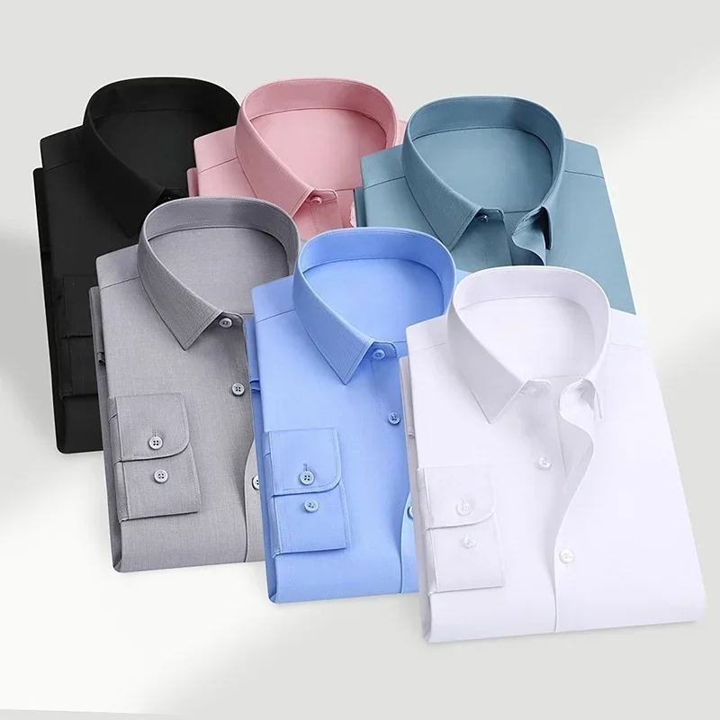 Anti-Wrinkle Men Shirt Long Sleeves Dress Shirts For Men Slim Fit Camisa Social Business Blouse White Blue Office Shirt 7XL 8XL