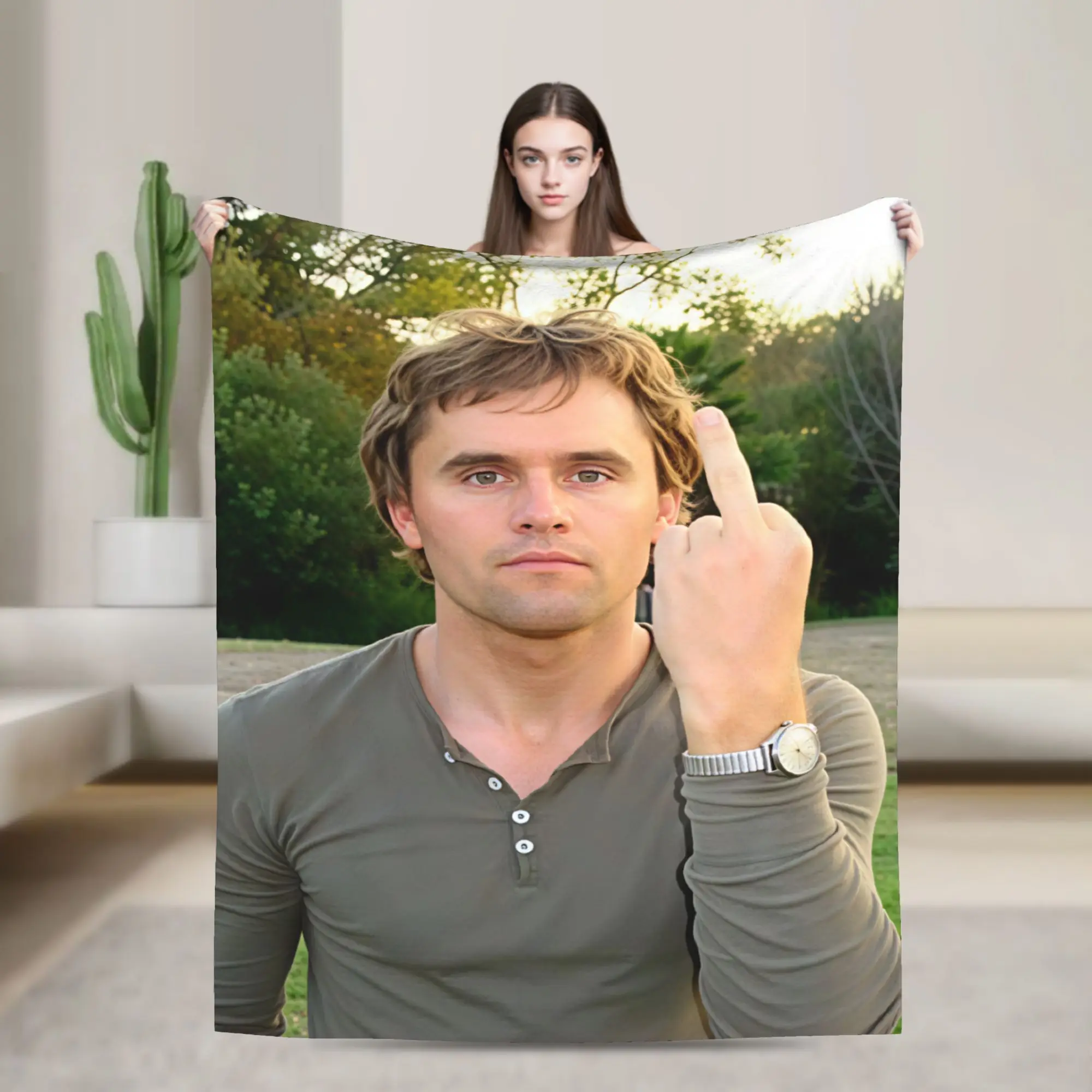 Charlie Kirk Middle Finger Outdoor Portrait Blankets Warm Plush Throw Blanket For Bedroom Picnic Flannel Bedspread Bed Cover