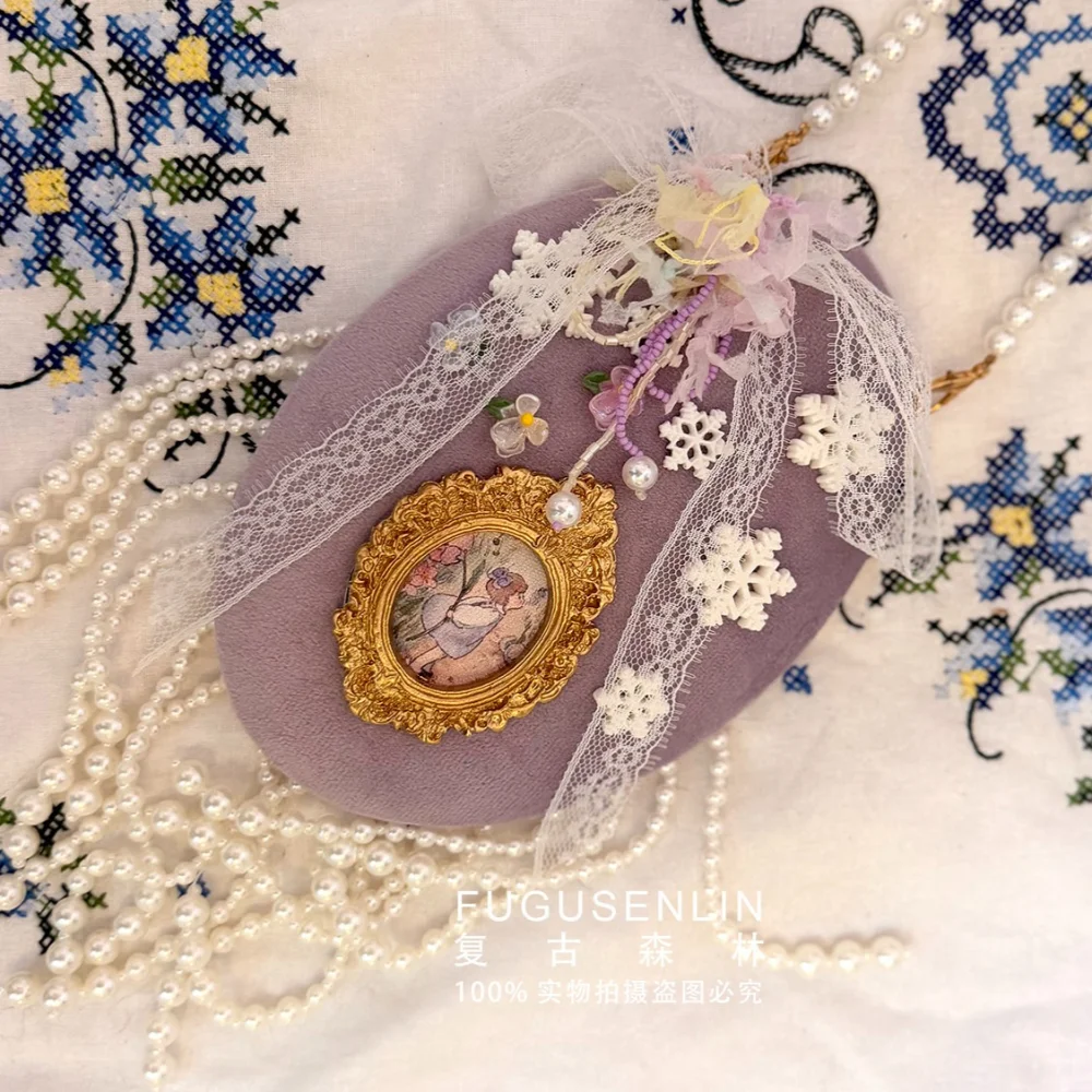 1PC Purrple Dreamy French Style Lace Bow Snowflake Wall Decor Handmade Pearl Beaded Decorative Home Ornament
