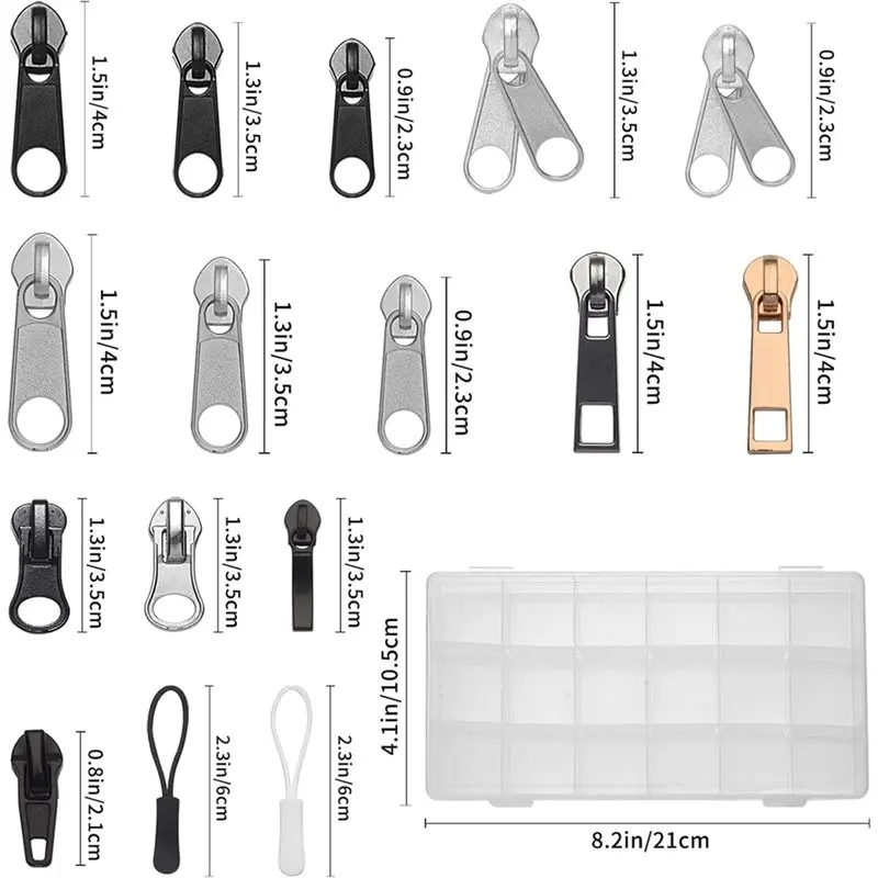 Kit de réparation de fermeture éclair tendance 2025 (380 pièces)-pour vêtements, vestes, bottes, sacs à dos pour sac à dos de remplacement coulissant 3 5 8