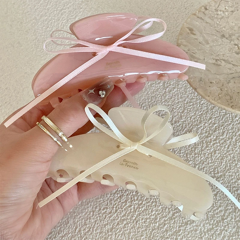 

New Style Cute Sweet Hair Claw with Ribbon Bowknot Simple and Fashion Shark Clip Women Girls Hair Accessories Hair Clip Headwear