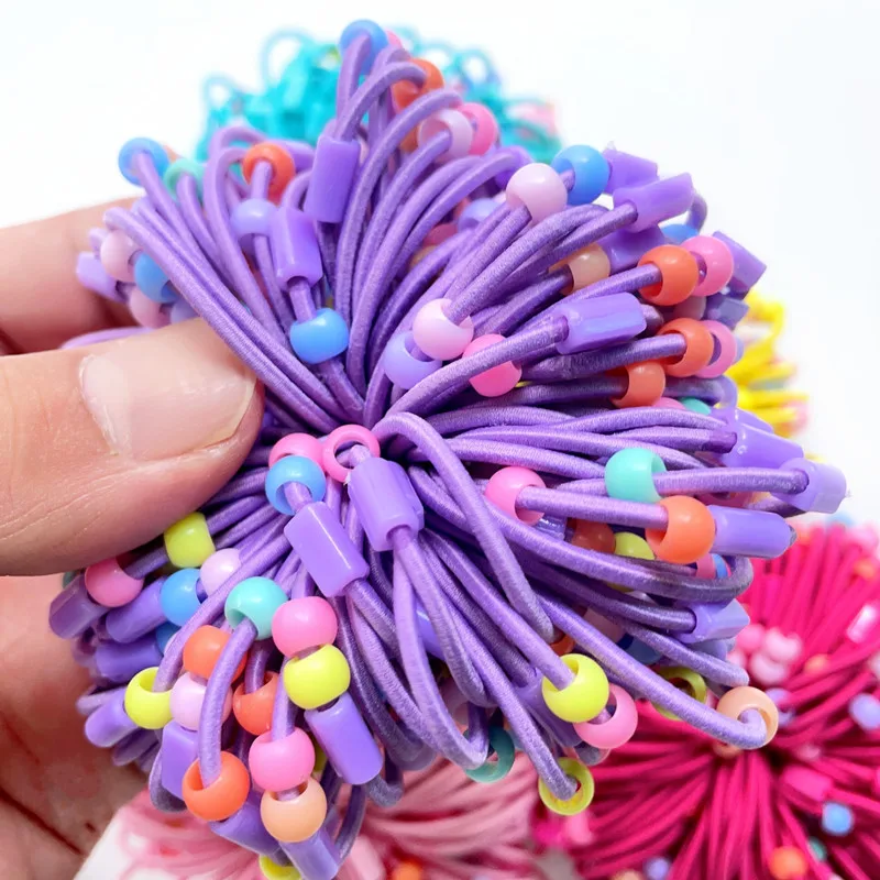 50/100pcs Kids Hair Bands Elastic Hairbands Colorful Girls Rubber Hair Tie Headband With Beads Resin Patch DIY Hair Accessories