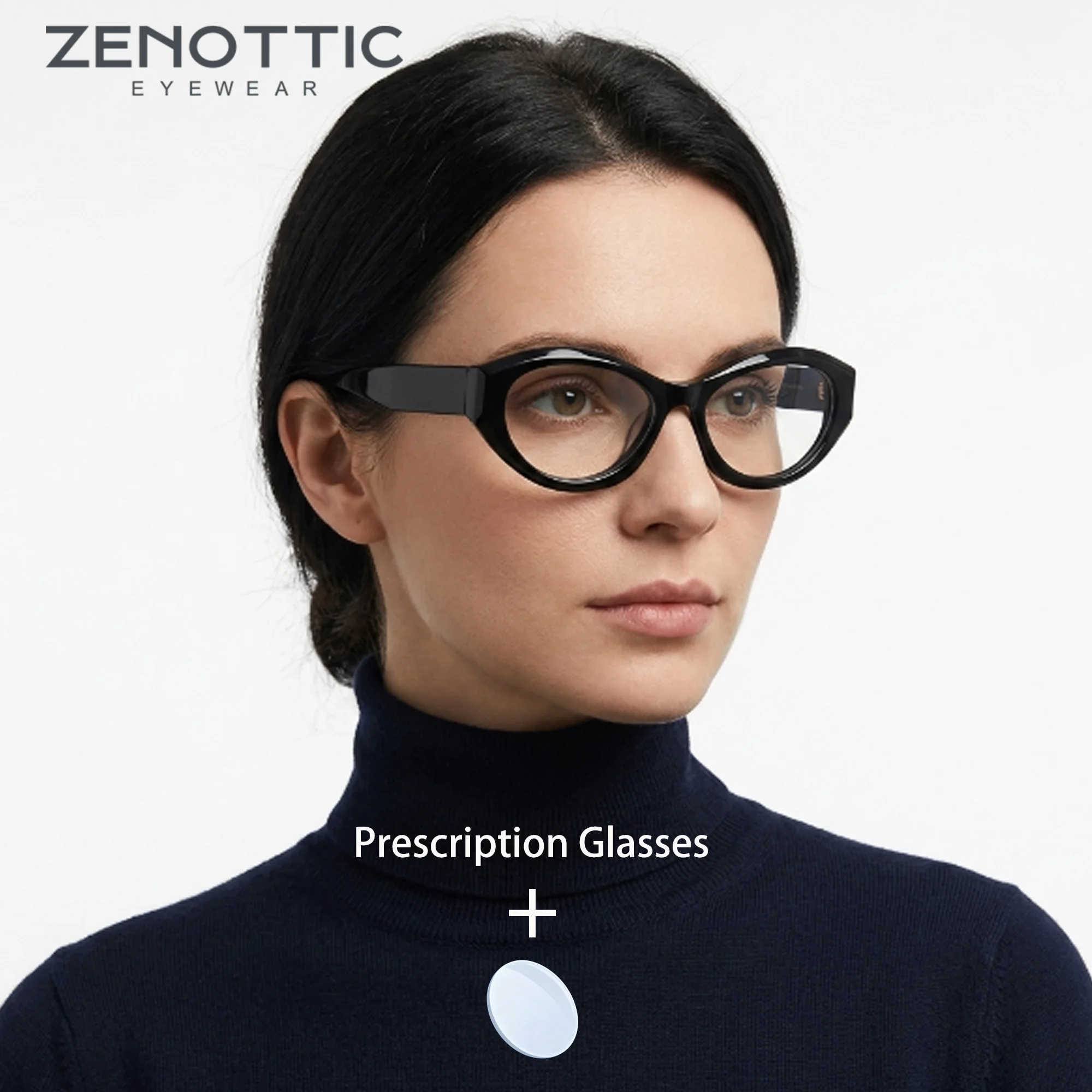 ZENOTTIC M-Größe Ovale Cat-Eye-Acetat-Brille für Unisex-Korrekturbrillen, Progressive Anti-Blaulicht-Modebrille