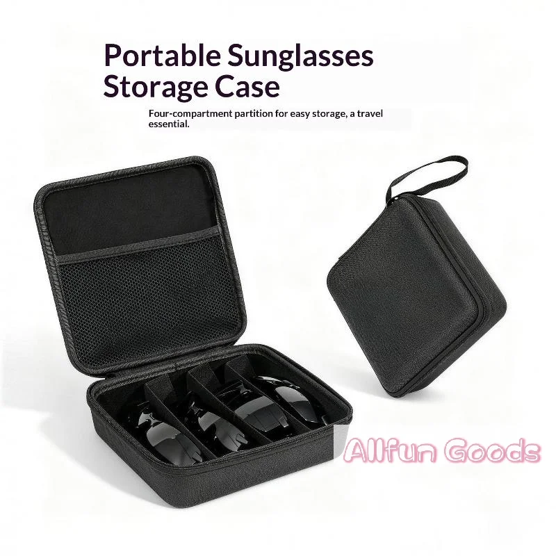 4/5/6/7/8 Compartments Adjustable Glasses Organizer, Portable Black Storage Bag Case For Travel, Sturdy Dividers Eyewear Box