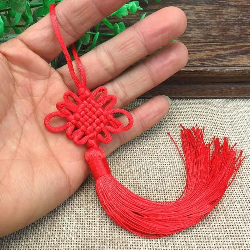 Chinese Knot with Tassels Festival Knot Pendant Ornament Handmade Chinese Knotting Cord for Home Office Car Decorations