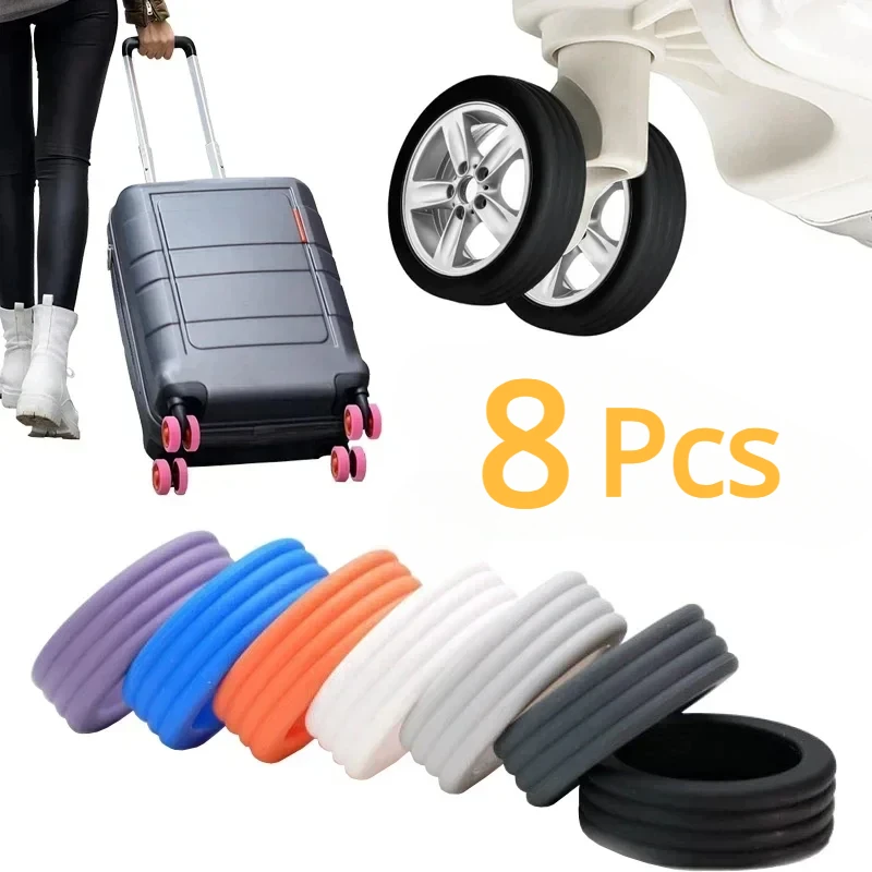 1-8PCS Silicone Wheels Protector For Luggage Reduce Noise Trolley Case Silent Caster Sleeve Travel Luggage Suitcase Accessories