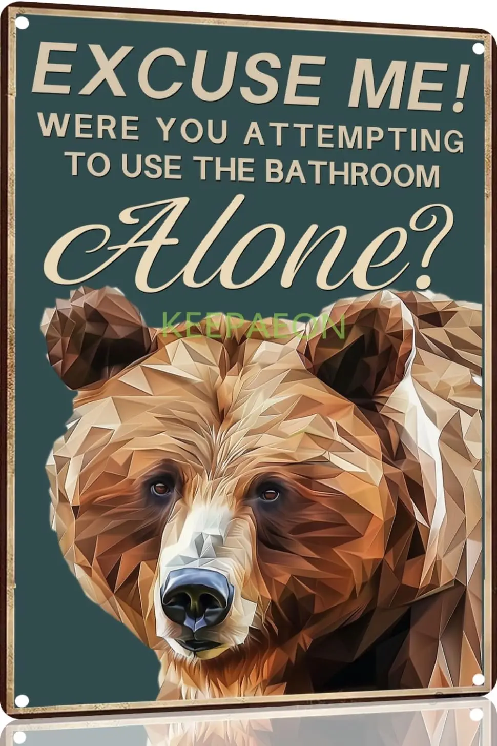 1p,Funny Bear Bathroom Sign Were You Attempting To Use The Bathroom Alone Tin Sign for Bathroom Toilet Wall Decor 12x8 INCH(4070