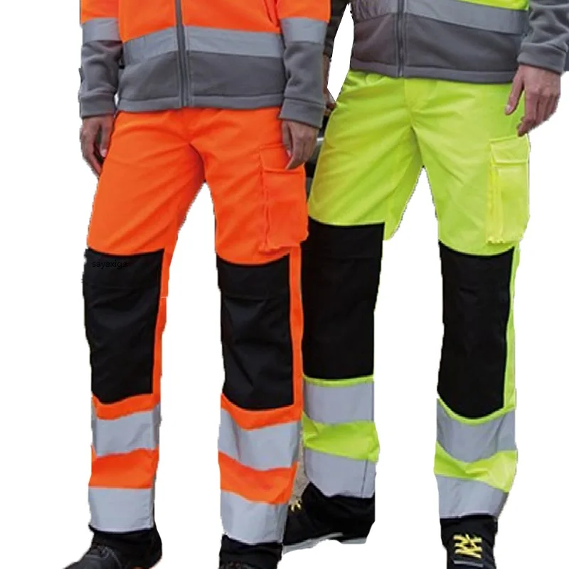 Fashion Men Road Working Pants High Visibility Reflective Casual Pocket Safety Work Casual Trouser Pants Coal Miner Construction