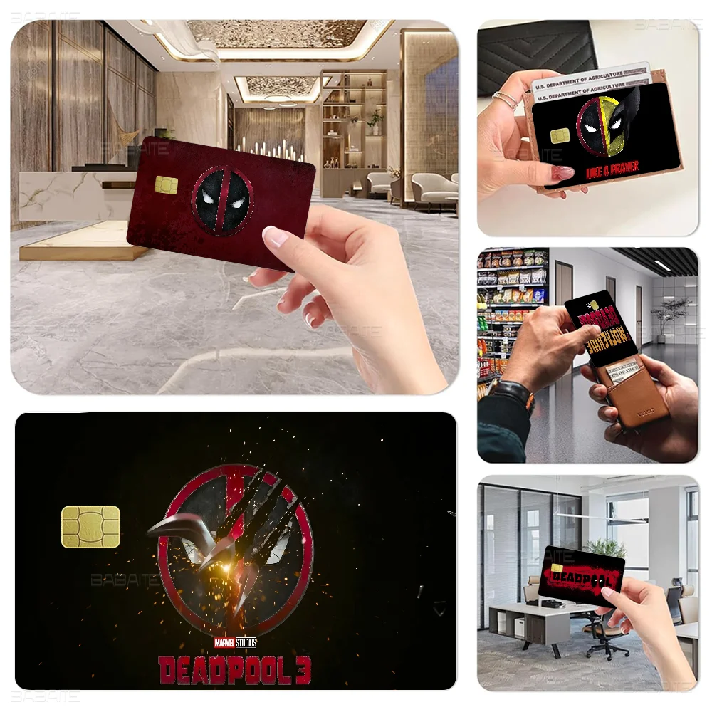 شريط لاصق من الجلد من D-Deadpool & W-Wolverine باللون الذهبي والفضي والأسود غير اللامع لبطاقة الخصم الائتمانية للبنك