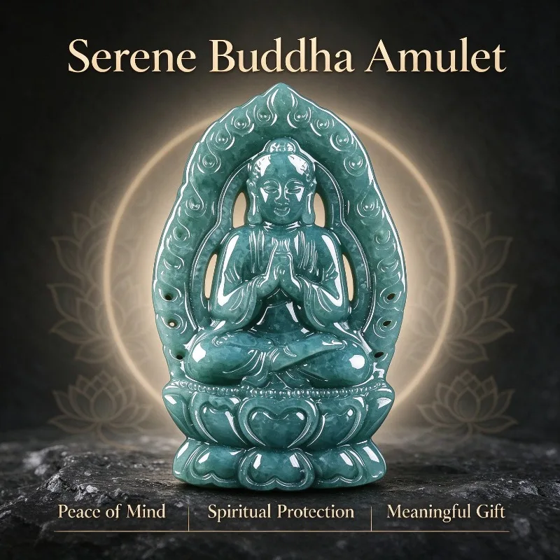 Natural A Grade Burmese Blue Water Jadeite Pendant Hand Carved Sakyamuni Buddha Amulet Jade Buddha Necklace Charm Jewelry Gift