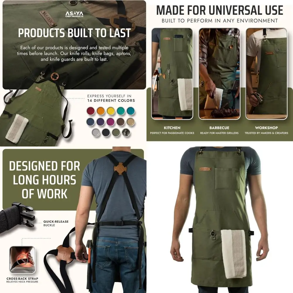 

10 oz Cotton Canvas Chef Apron with Bottle Opener, Hand Towel, and Cross Back Straps