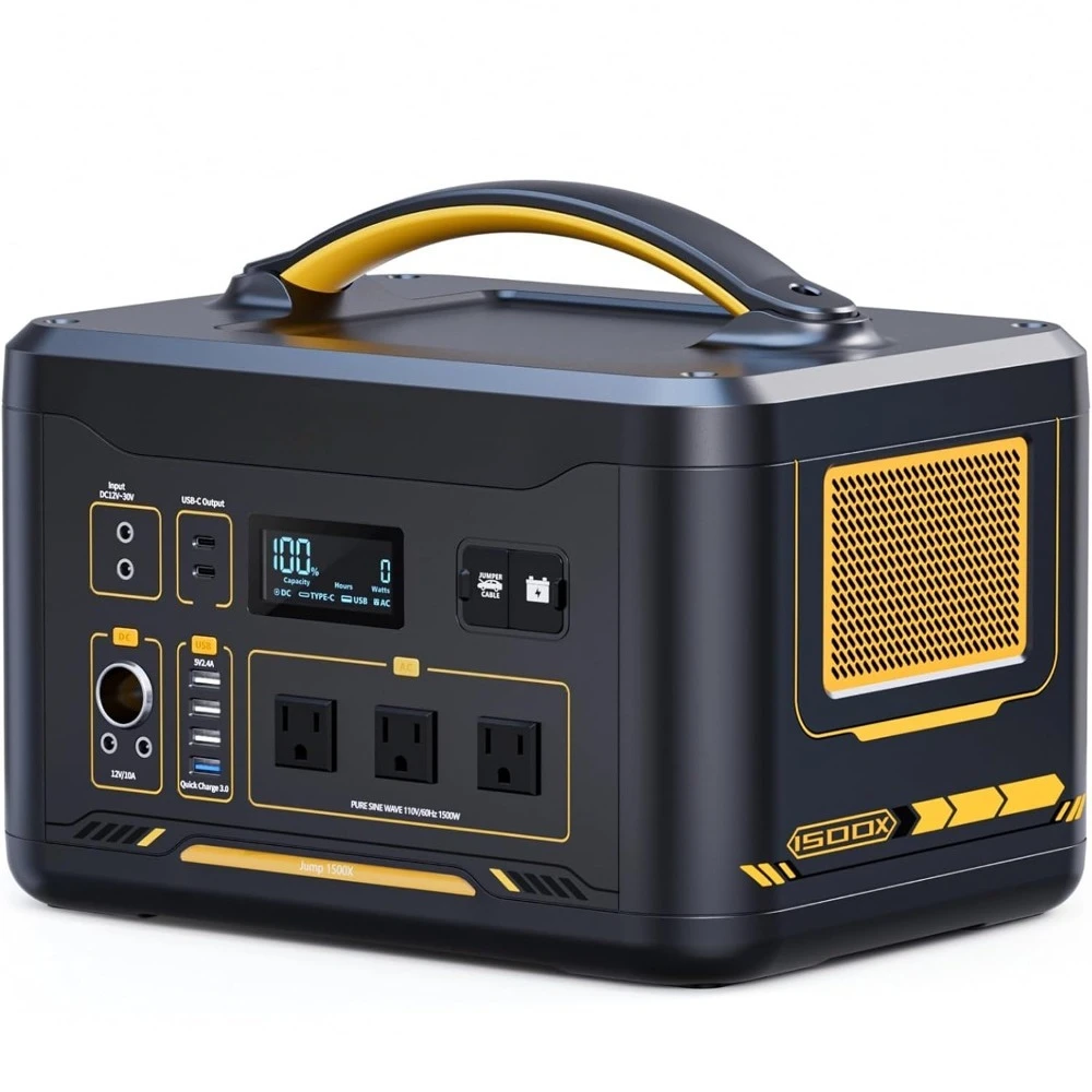 

Jump1500X Portable Power Station, 828Wh LiFePO4 Battery Solar Generator with Jump Start, 1500W AC t, 100W PD, Customized