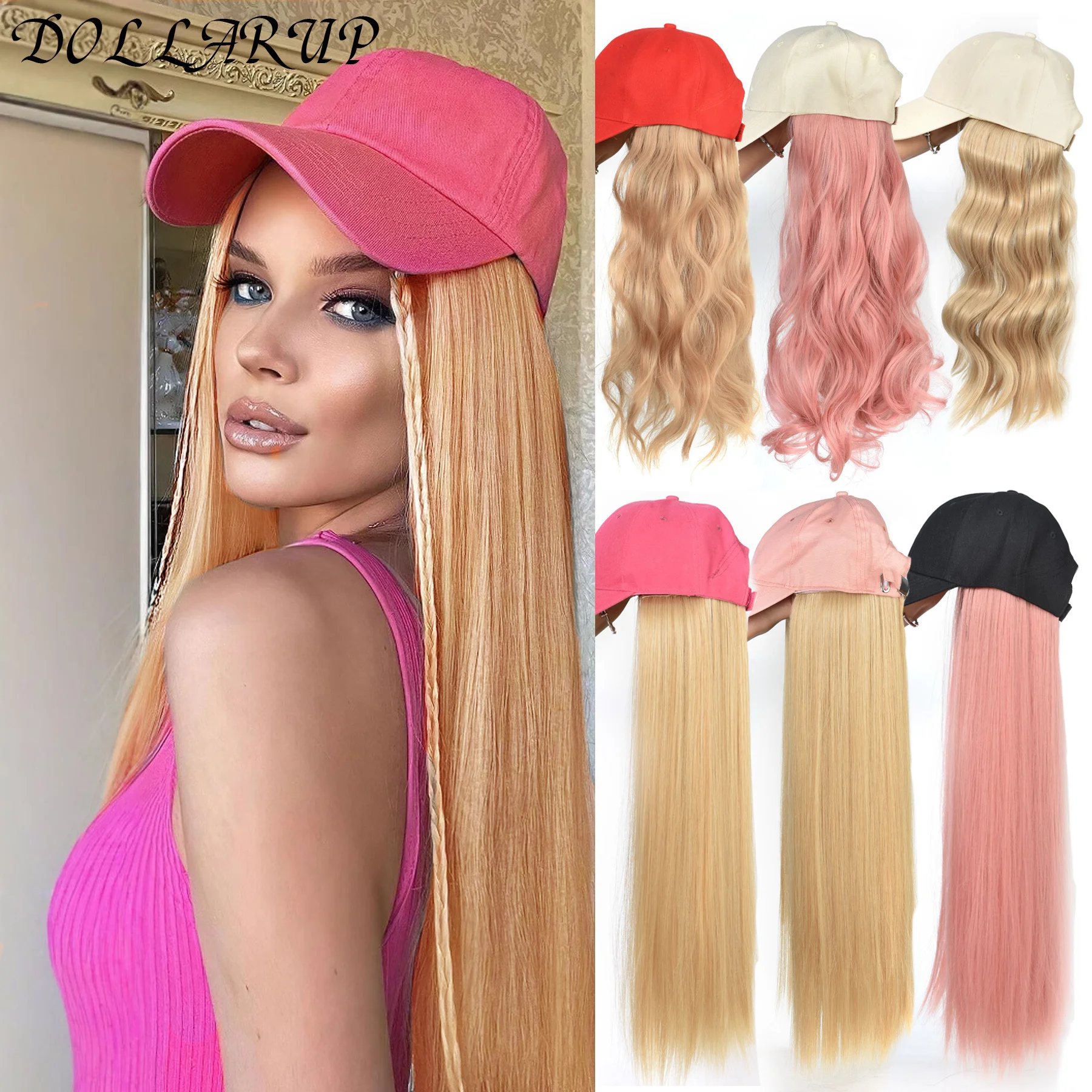 Adjustable For Wom Hat Wig Long Straight Synthetic Baseball Cap Hair Wig for Girl Hair Wig Naturally Connect Hat Wigs Adjustable