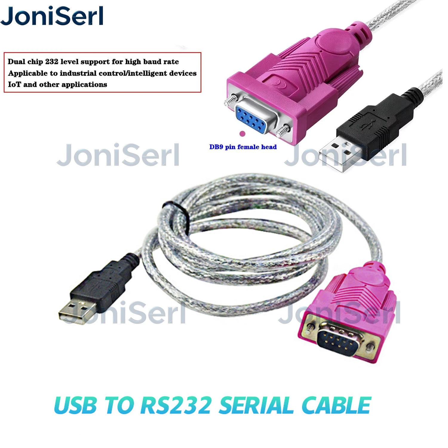 USB 2.0 to Serial DB9 RS232 Male Adapter Cable (CB-DB9P) 9-pin, fixed nuts, Prolific PL2303GS, driver install may be needed