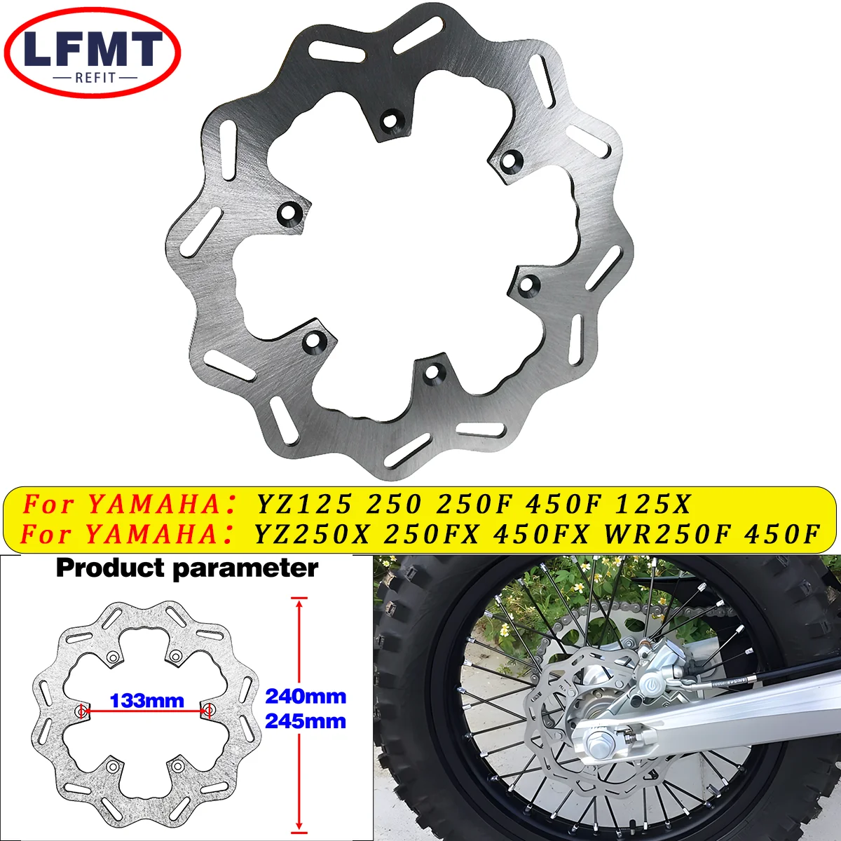 

Motorcycle Rear Brake Disc Rotor Disk For YAMAHA YZ125 YZ250 YZ250F YZ450F YZ125X YZ250X YZ250FX YZ450FX WR250F WR450F 2002-2018