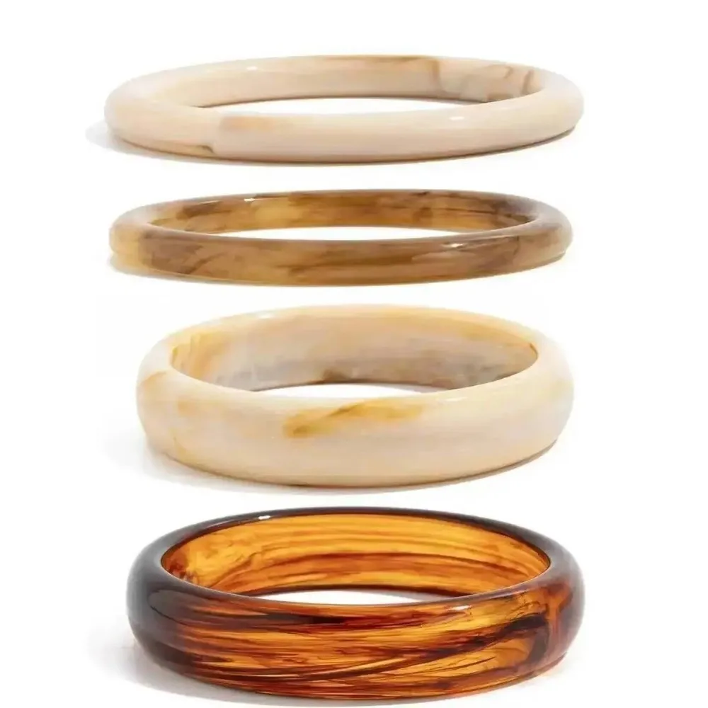Vintage Resin Acrylic Bangle Bracelet 4 Styles Multi Layer Thin Bangle Round Shape Stacking Bangle Women
