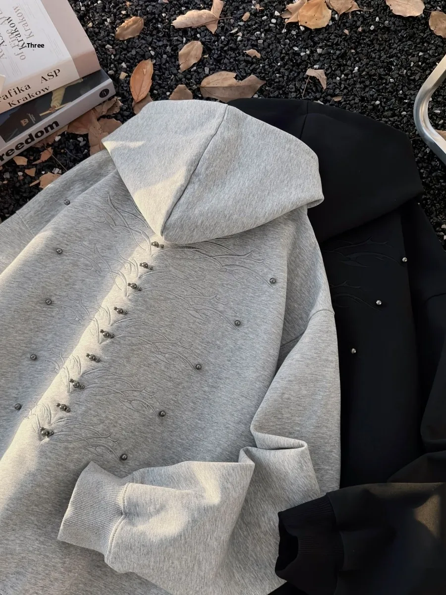 

Американское худи оверсайз в стиле Cleanfit с ретро-вышивкой, свободный повседневный свитшот из смесового хлопка и полиэстера