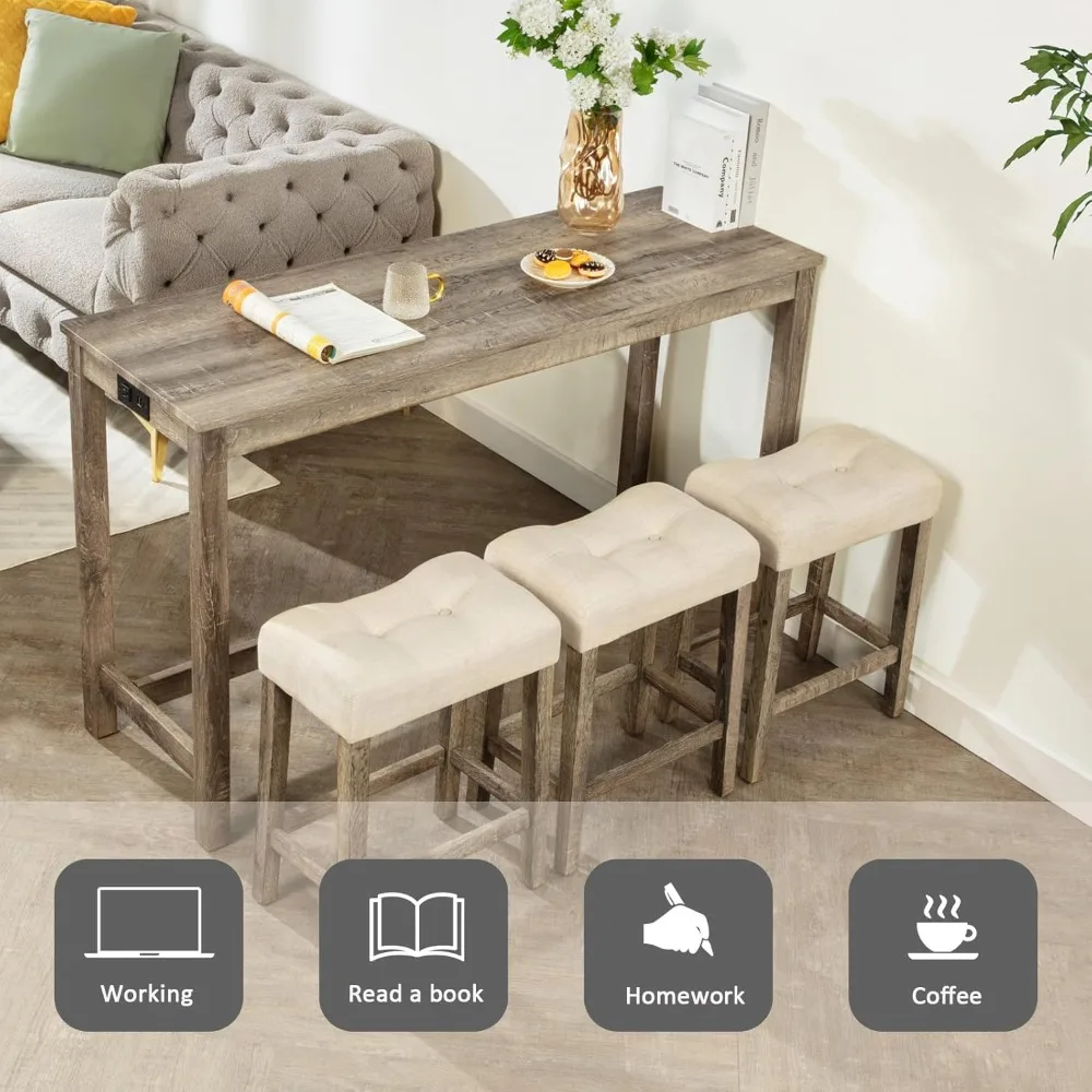 Juego clásico de mesa de bar con altura de mostrador para 3 personas con toma de corriente, juego de comedor de 4 piezas con taburetes acolchados, apartamento Condo S