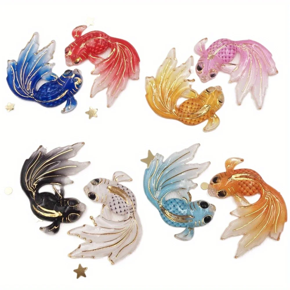 Colorful Acrylic 10/20pcs Goldfish Flat Back Rhinestone Ornaments - 1 Hole Pendant DIY Wedding Applique Crafts Jewelry Making Su view 3