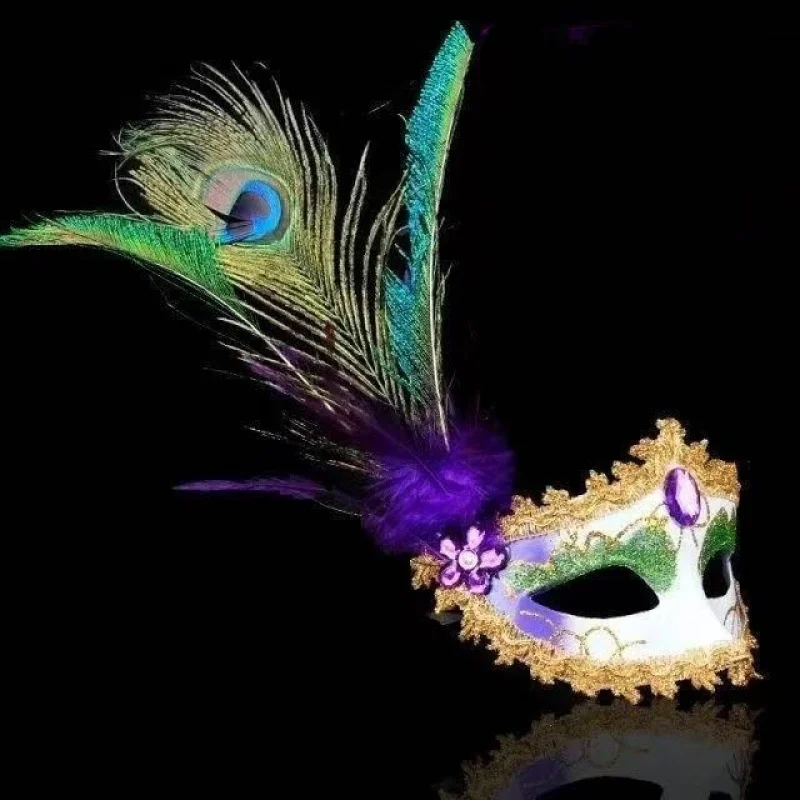 Máscara de mascote de penas de pavão para mulher retro carnaval traje festa meia máscara facial máscara de dança de halloween adereços de desempenho