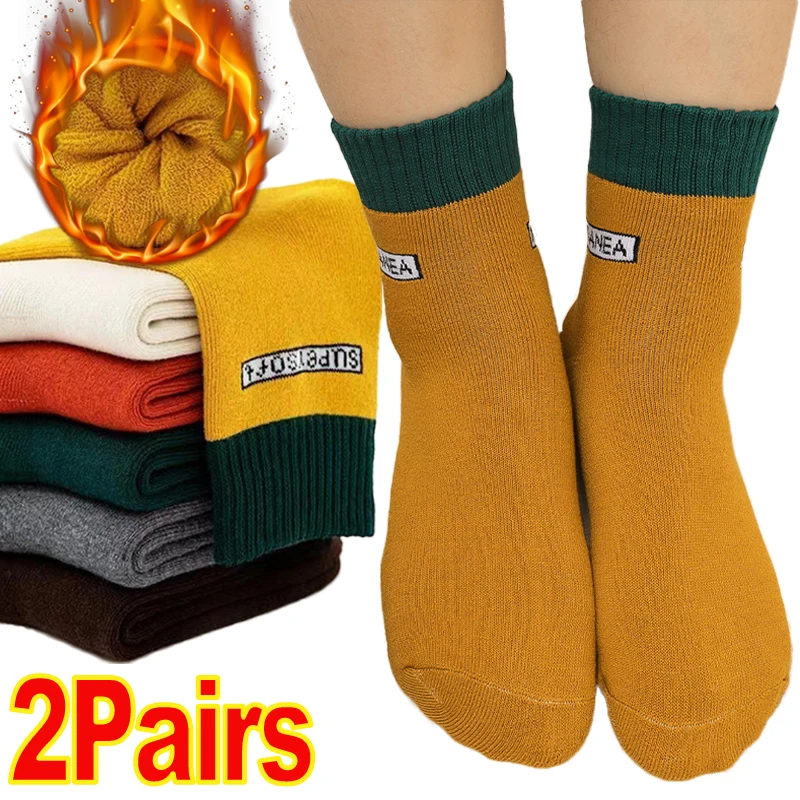 Winter Super Thicker Warm Socks for Men Wool Letter Solid Keep Warm Socks Male High Quality Simple Casual Snow Cold Proof Socks