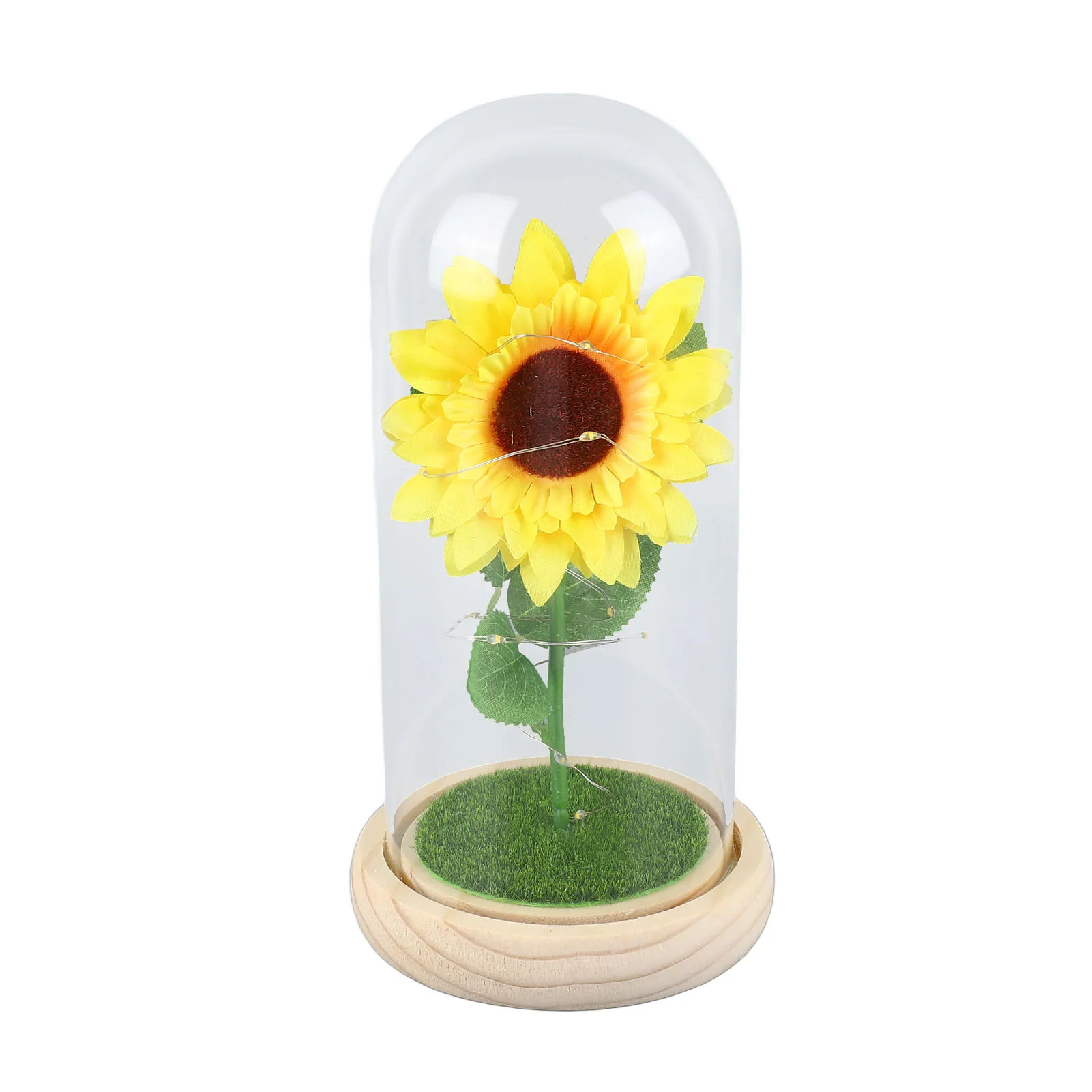 

Simulation Sunflower Glass Cover Decoration Luminous LED Artificial Eternal Sunflower Glass Dome Night Light For Women