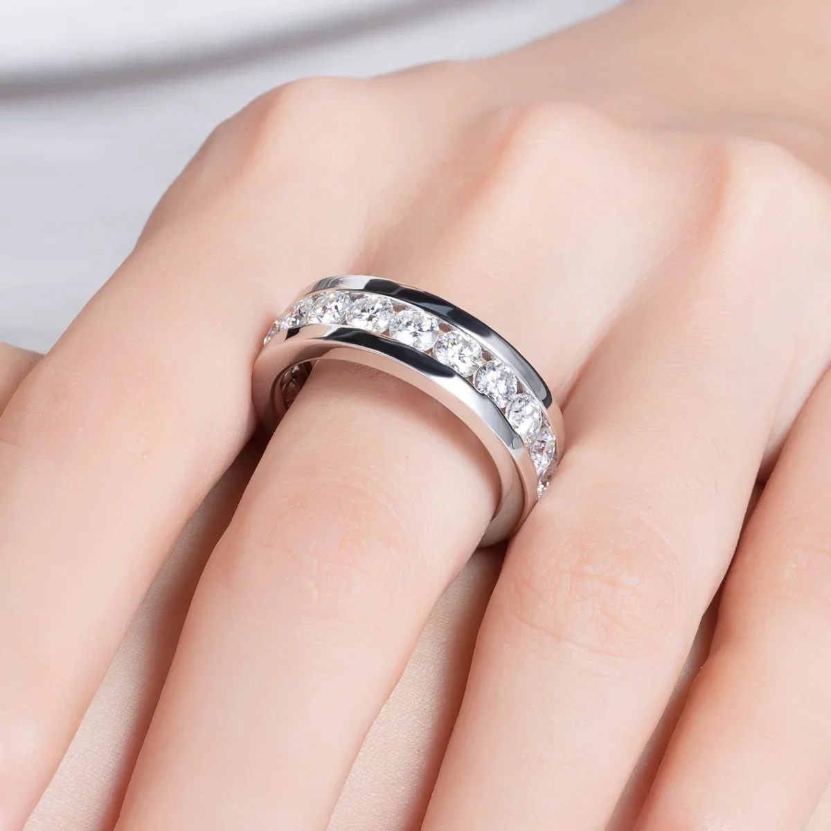 4mm Full Eternity Band D Color VVS1 Moissanite Ring GRA Certified Pass Diamond Tester S925 Sterling Silver Anti Allergy Tarnish Resistant Stackable Couple Fine Jewelry For Men Women Wedding Engagement Anniversary Birthday Wholesale Gift