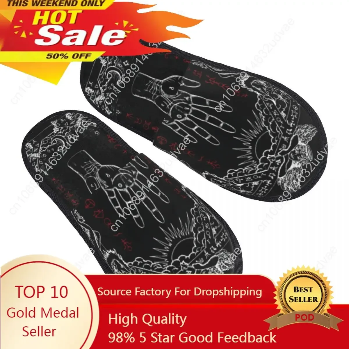 

Winter Women Men Non-Slip Flat Slippers Magic Chiromancy Palm Demons And Angel Indoor Fur Soft Warm Shoes