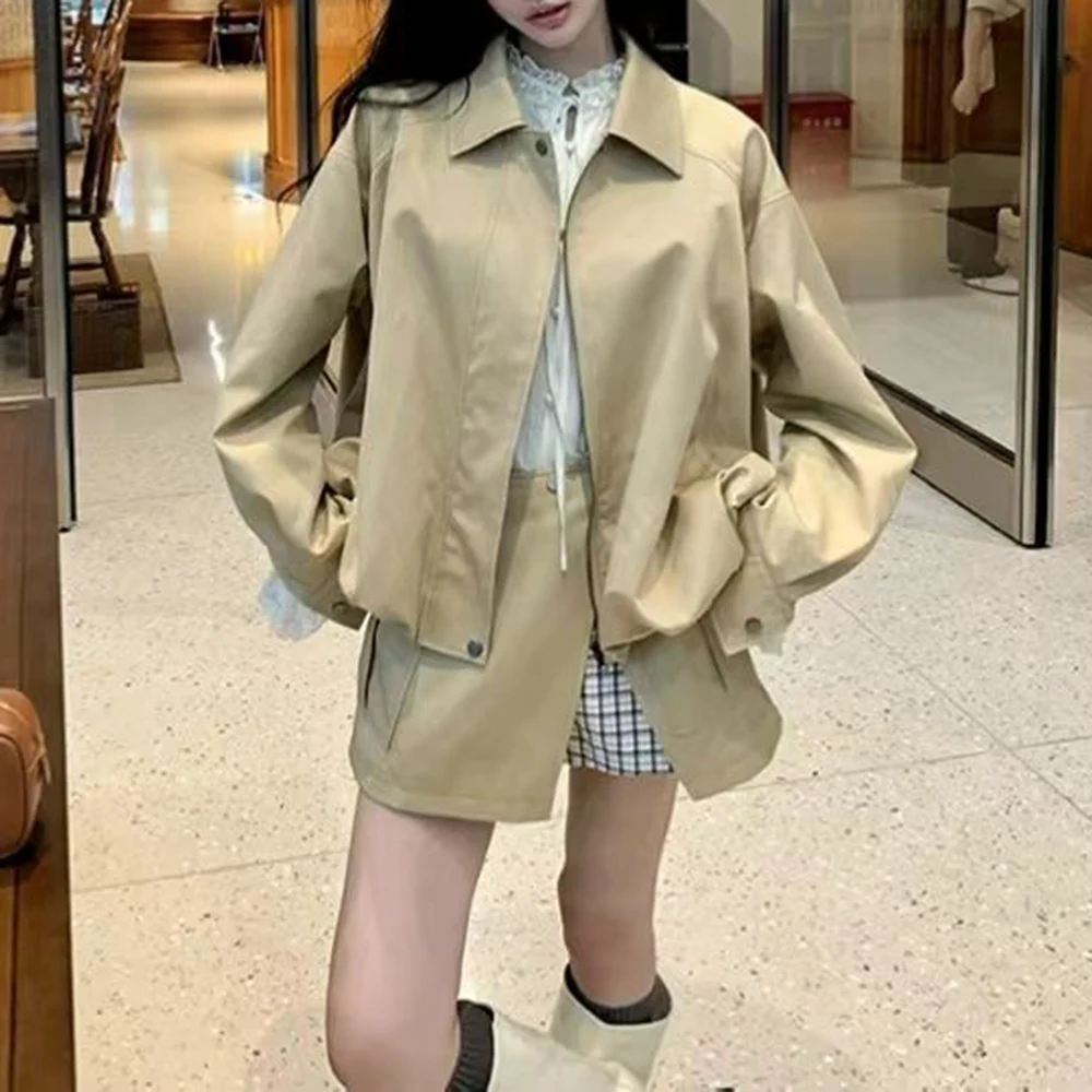 TWOTWINSTYLE Khakl Spliced Pocket Two Piece Set Female Lapel Long Sleeve Jacket Streetwer Women's Skirt Set Fashion New Style view 3