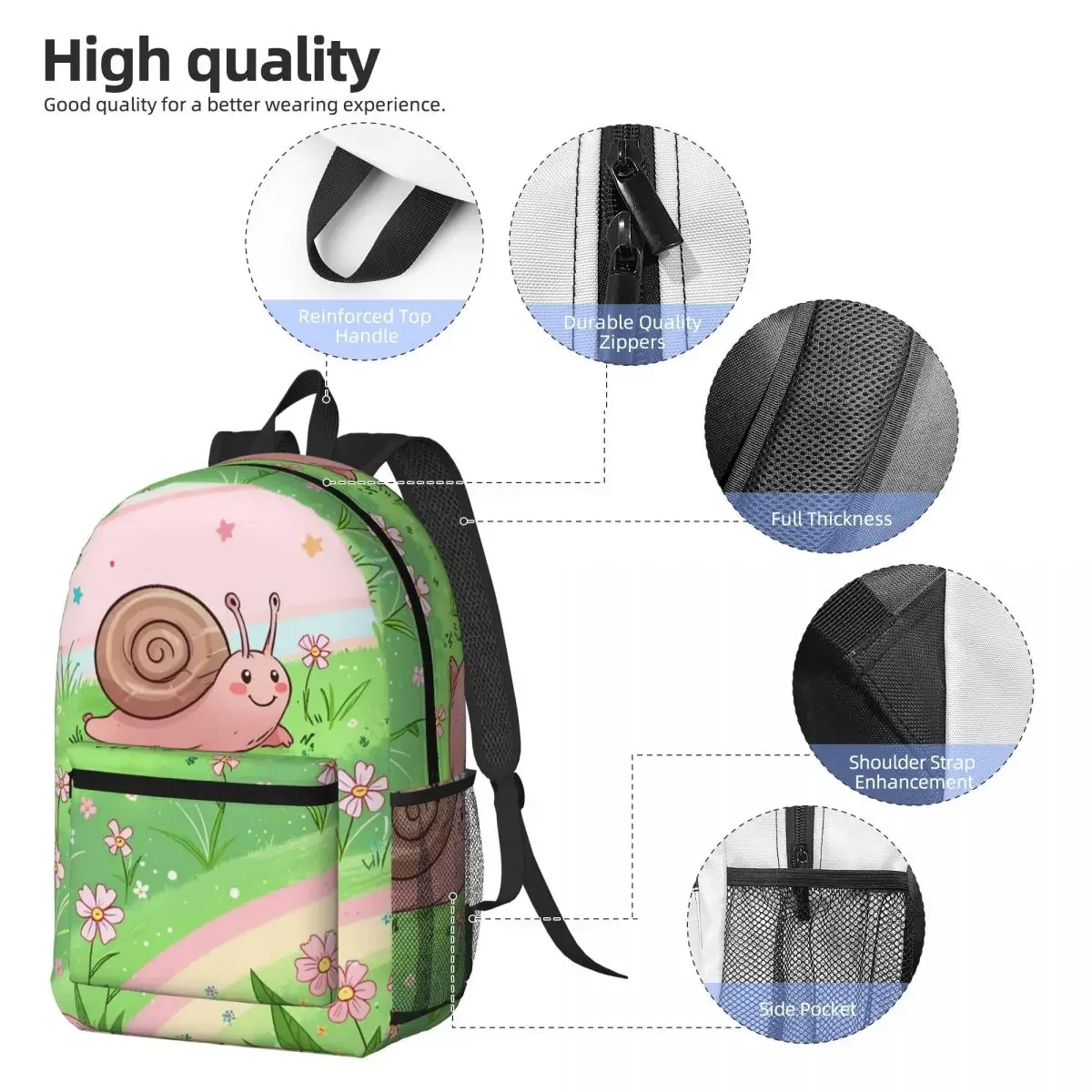 Smiling Cute Snail Backpack Daypack Large Capacity Kids BookBag School Bag Shoulder Bags for Men Women