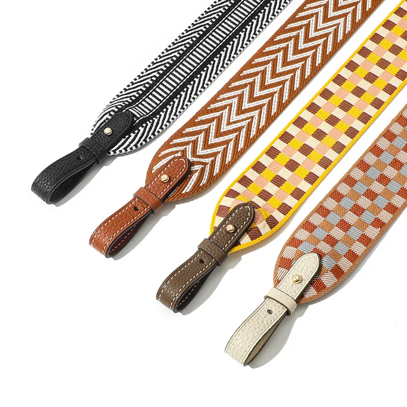 Women Bag Leather Buckle Strap for Crossbody Canvas Strap Bag Canvas Replace Wide Shoulder Multi Color Plaid Jacquard Strap