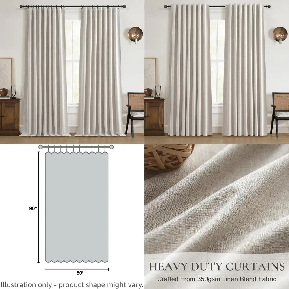 

90 затемняющих штор для раздвижных дверей — нейтральные льняные шторы для гостиной, 2 шт.