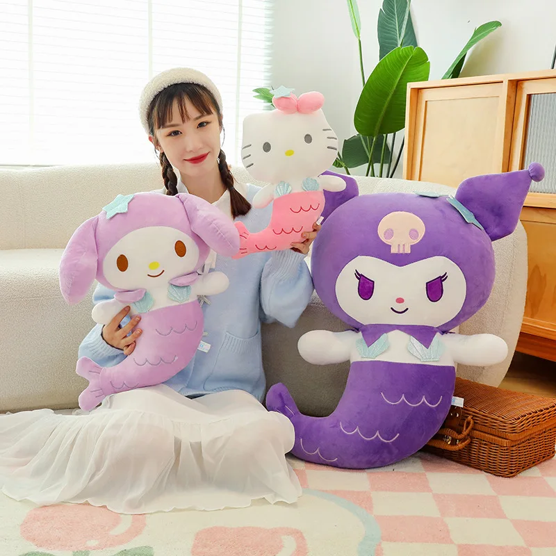 

40CM anime Hello Kitty My Melody Kuromi cosplay mermaid style cartoon plush doll PP cotton stuffed doll kawaii ornaments gift