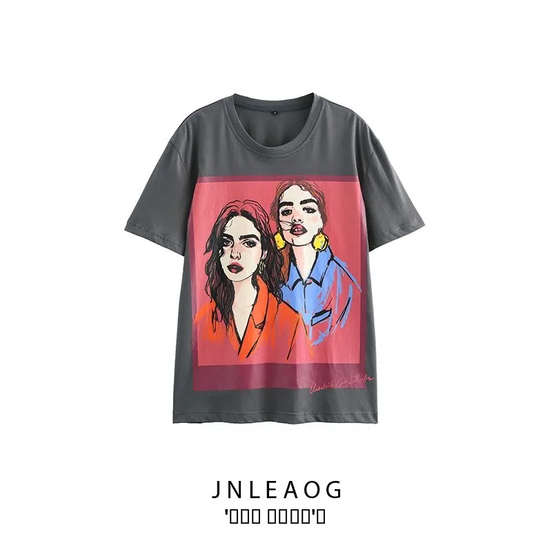 

JNLEAOG Осенняя новая модная футболка с принтом для девочек ort Sve Полиэстер круглый женский топ Ne Regular Length