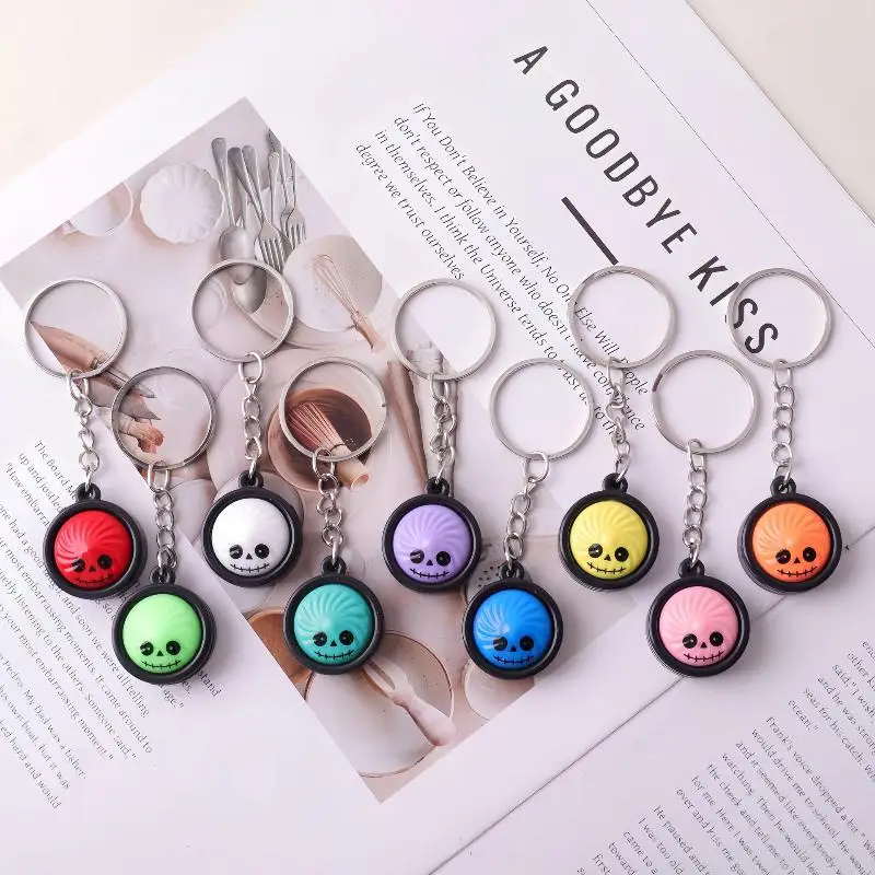 5Pcs Halloween Bun Shaped Fidget Keychain Stress Relief Pendant Cute Bag Ornament For Student Party Holiday Decor Small Gift