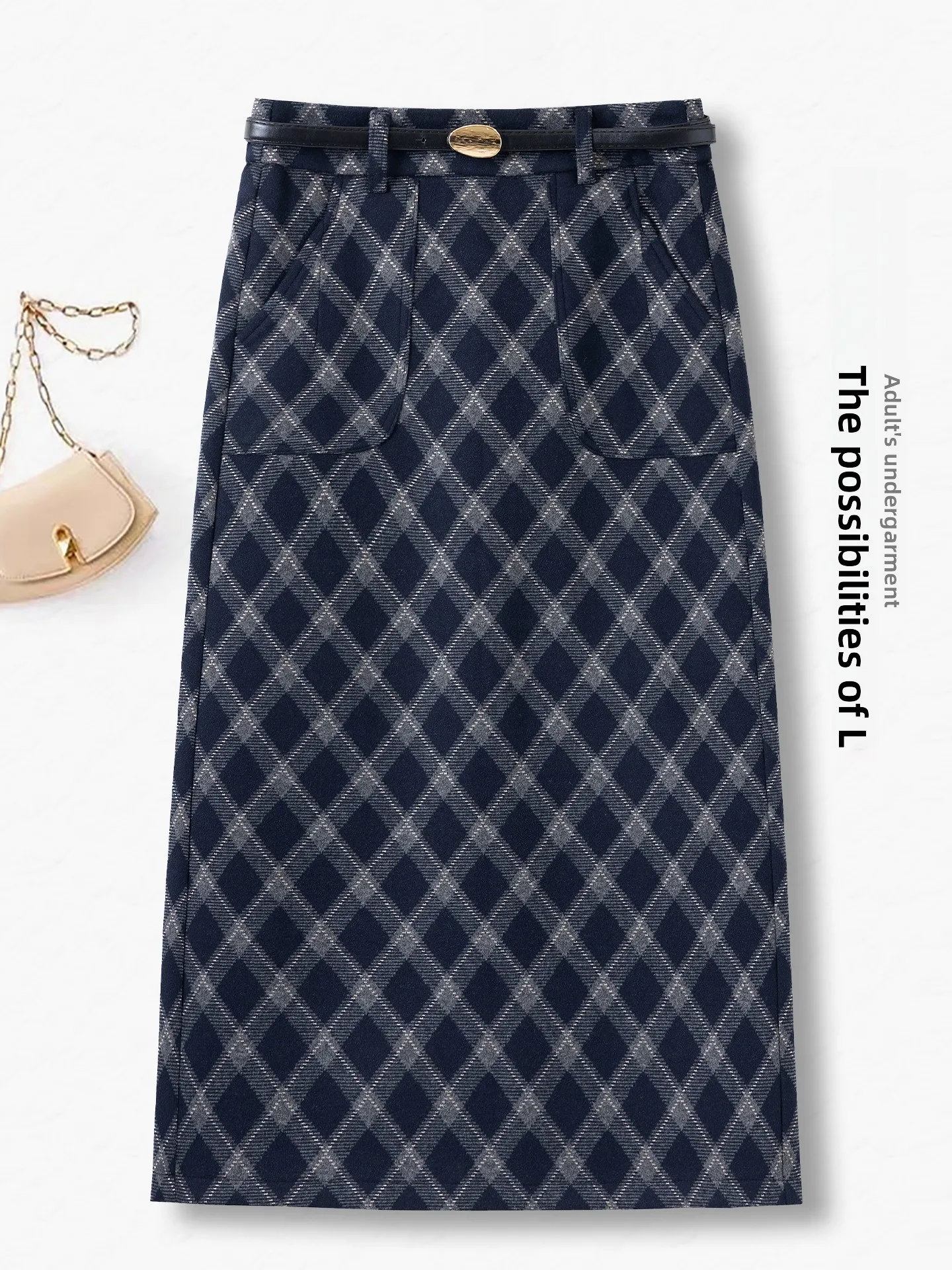 Women's Woolen Plaid High Waist Straight Cut  Skirt Comfortable Soft Bum Covering Skirt Fashionable Commute Style