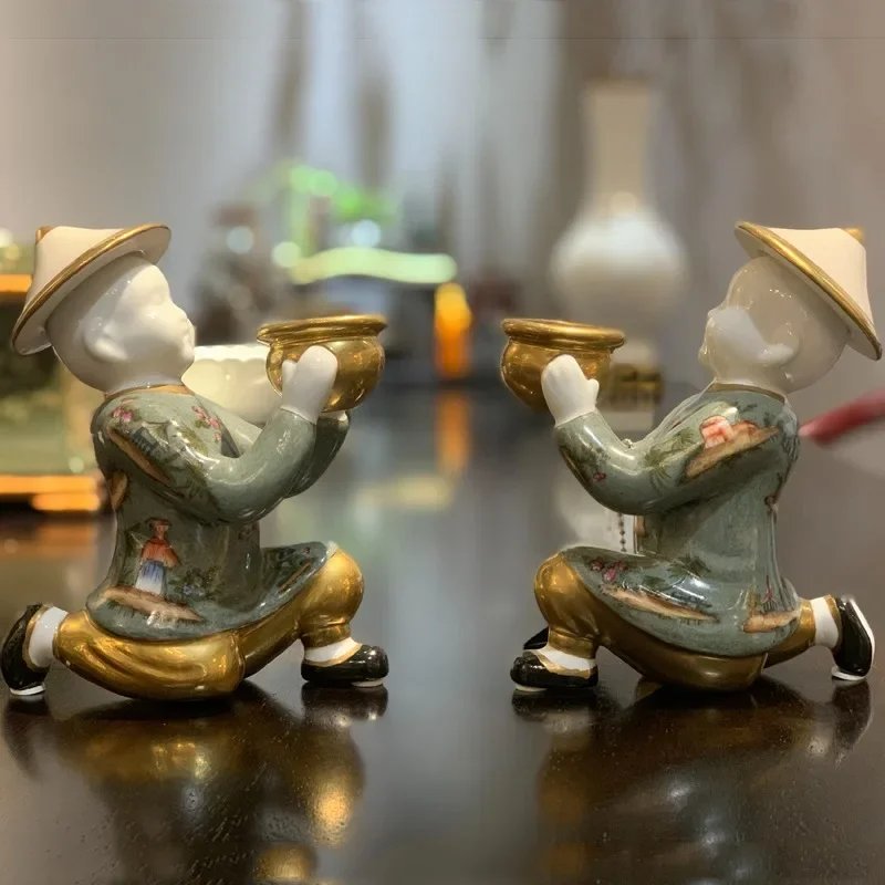 home accessories soft decoration, living room decoration handicrafts, ceramic painted children, candle holder Chinese 1119