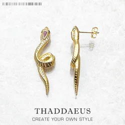 Drop Earrings Beauty Curved Shape Snake Gold Good Fine Jewelry For Women,Summer Brand New Bohemia Gift 925 Sterling Silver