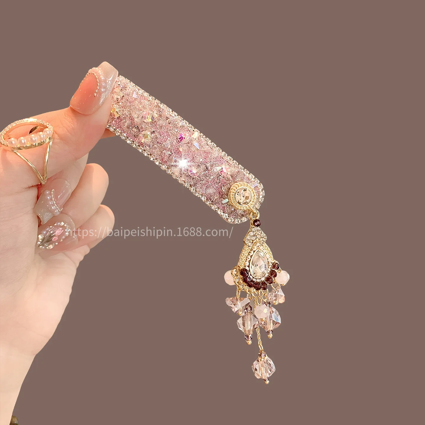 Premium Light Blue Pink Rhinestone Tassel Hair Claw Korean Summer 2026 New High End Side Hair Pin for Women Daily