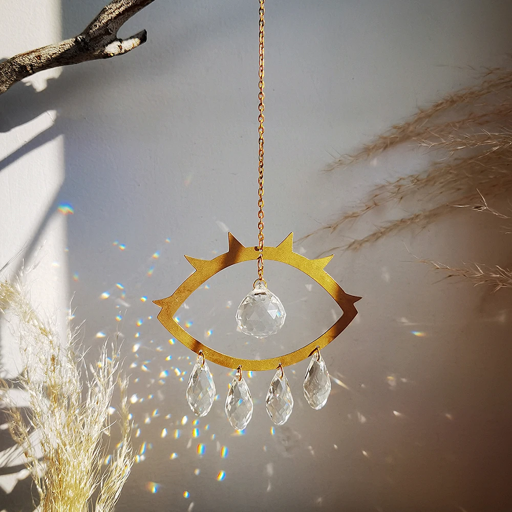 Suncatcher Crystal Prisms Evil Eye Sun Catcher Rainbow Crystal Garden Decoration Outdoor Evil Eye Suncatchers Window Home Decor