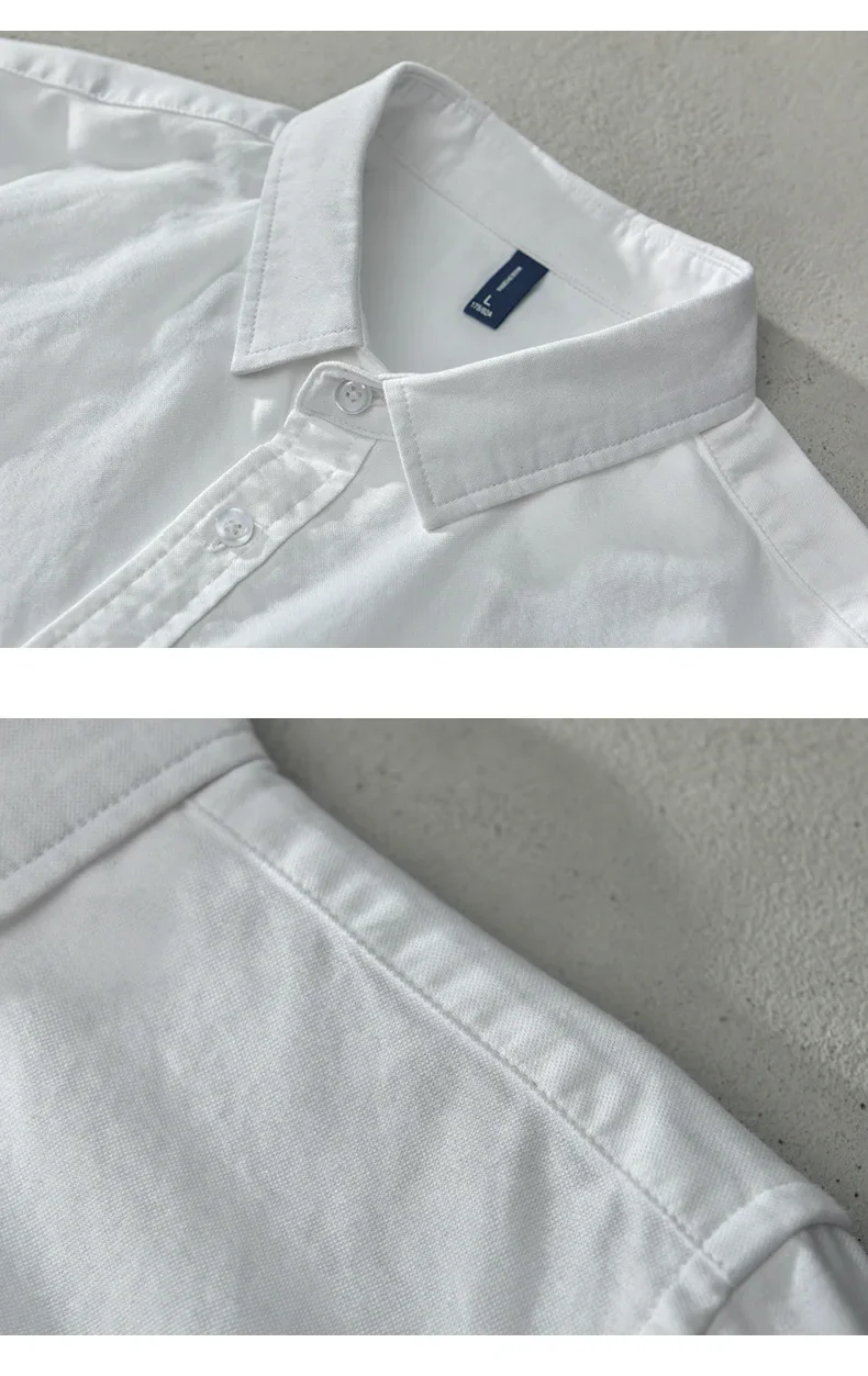 Camisa blanca de manga larga para hombre, camisa informal de algodón puro con solapa y bolsillo impreso, ropa Simple, moda japonesa, primavera y verano